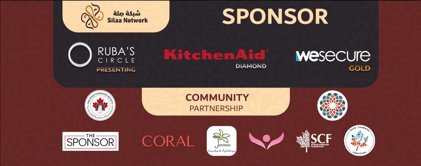 Breaking Silence sponsors and community partners — presenting sponsor Ruba's Circle, diamond sponsor KitchenAid, gold sponsor WeSecure, and six community partners